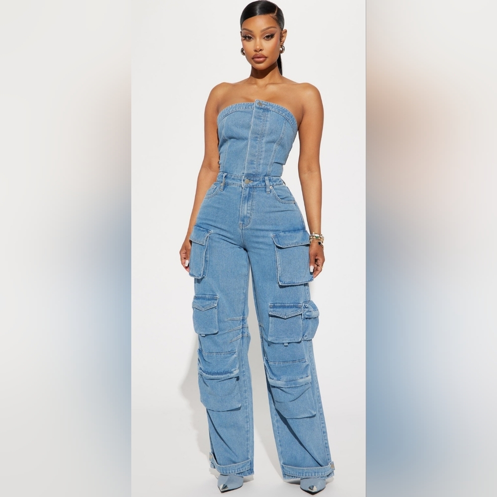 Women's Blue Denim Cargo Jeans